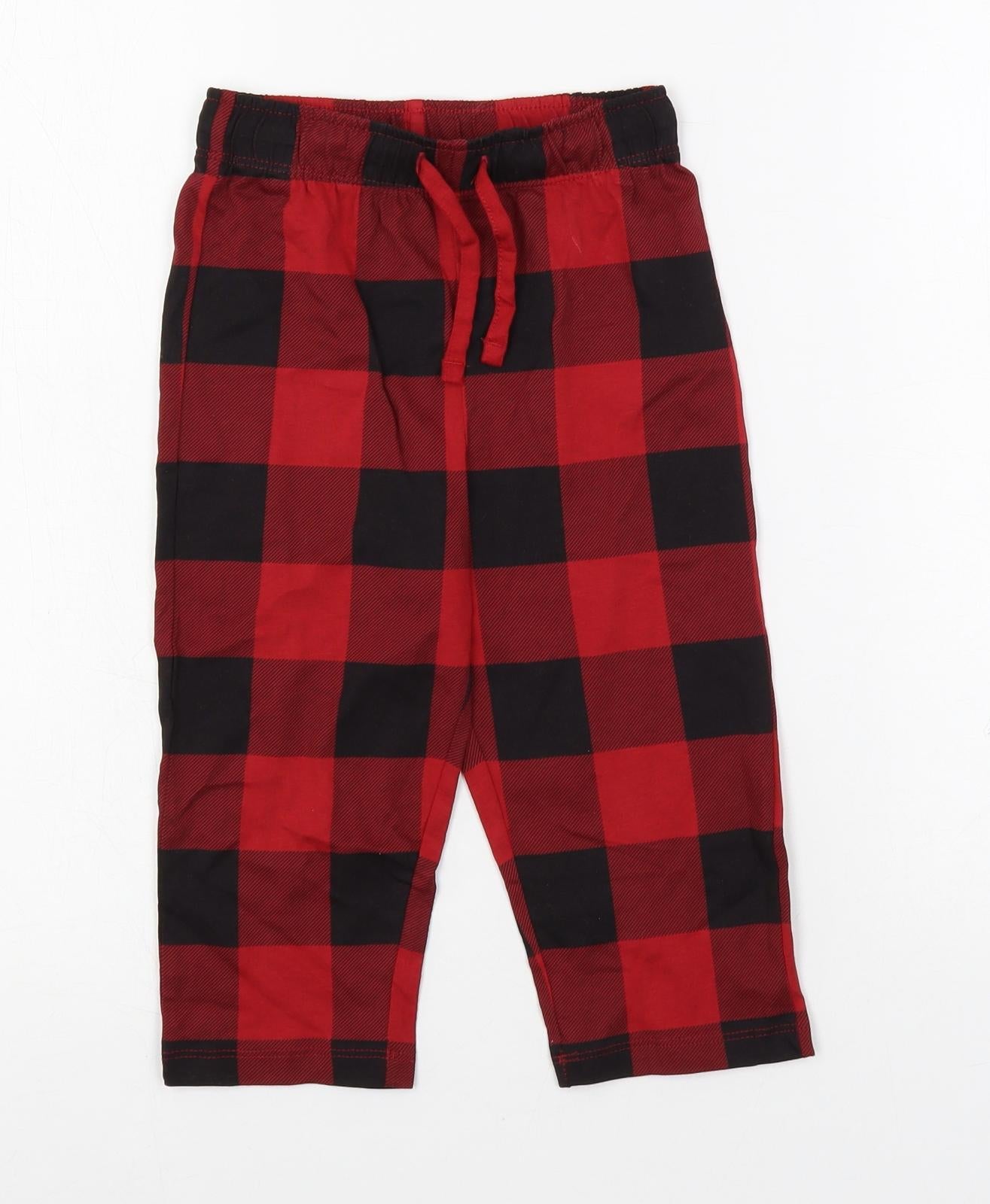 Marks and Spencer Baby Red Plaid Cotton Cami Pyjama Pants Size 18-24 Months Drawstring