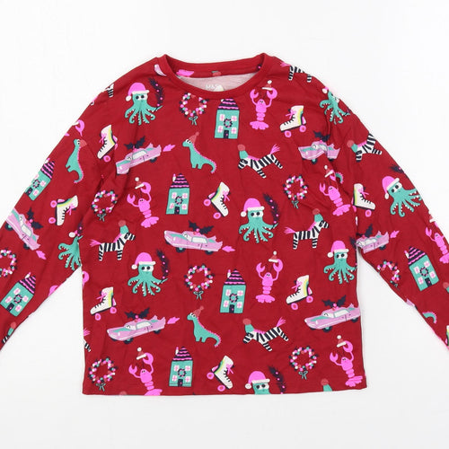 Marks and Spencer Girls Red Geometric Cotton Top Pyjama Top Size 6-7 Years Pullover - Christmas