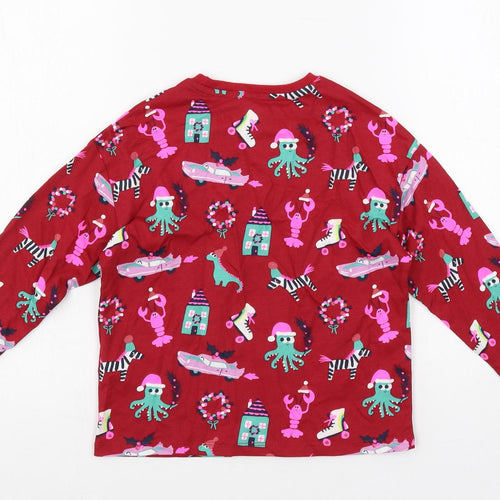 Marks and Spencer Girls Red Geometric Cotton Top Pyjama Top Size 6-7 Years Pullover - Christmas
