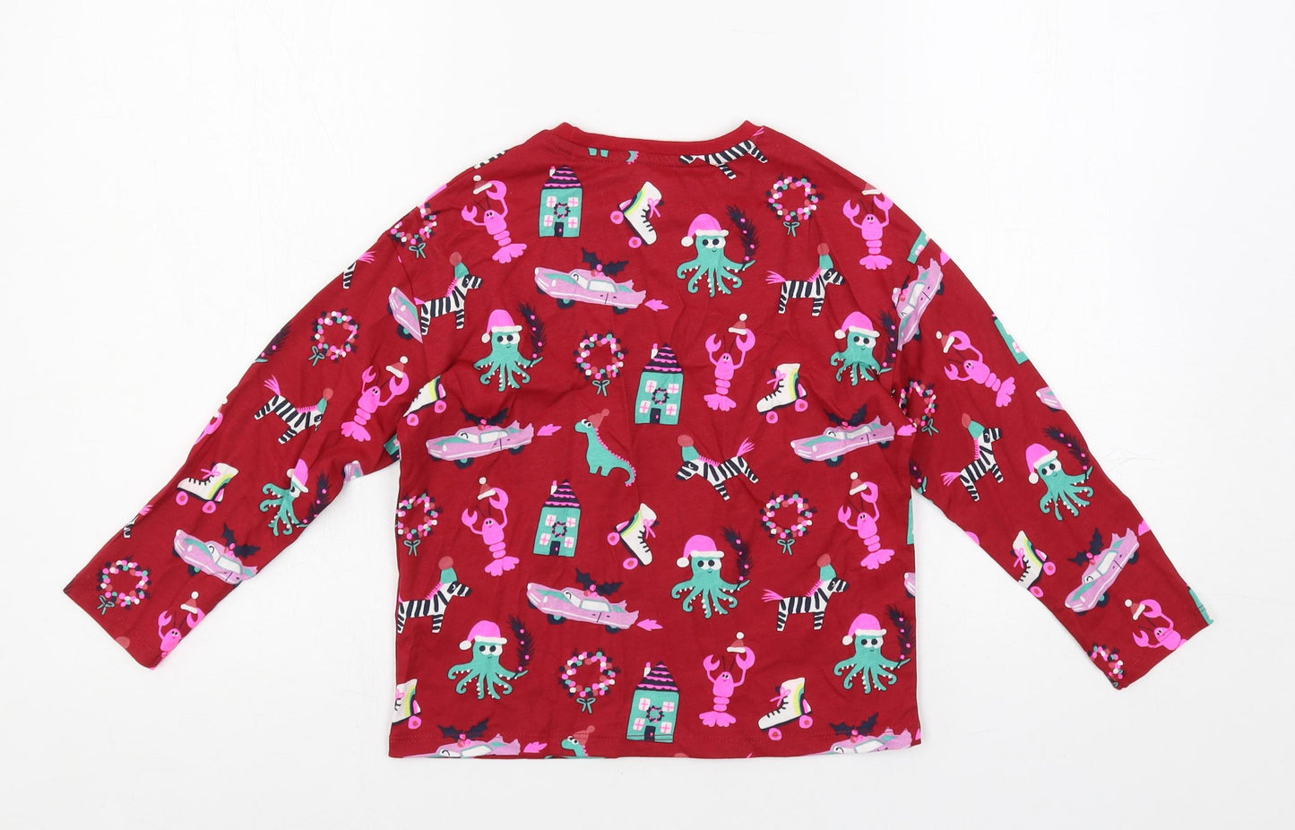 Marks and Spencer Girls Red Geometric Cotton Top Pyjama Top Size 6-7 Years Pullover - Christmas