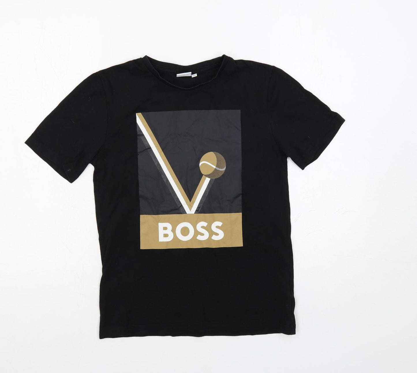 Boss Boys Black Cotton Pullover T-Shirt Size 12 Years Crew Neck Pullover - Logo