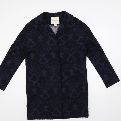 Monsoon Womens Blue Geometric Overcoat Coat Size 10 Button