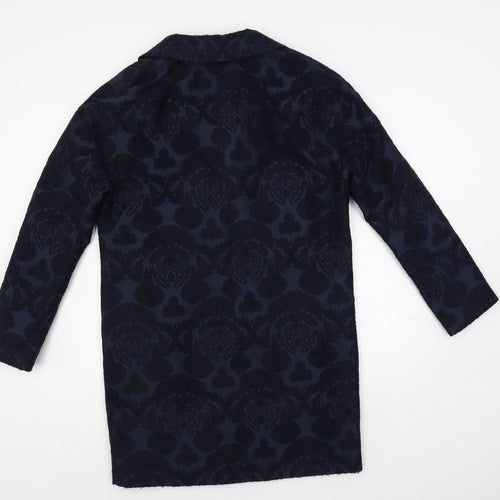 Monsoon Womens Blue Geometric Overcoat Coat Size 10 Button