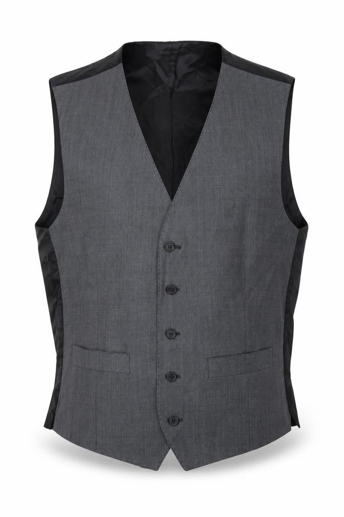Front view of Racing Green men’s grey polyester jacket suit waistcoat, size 40, regular