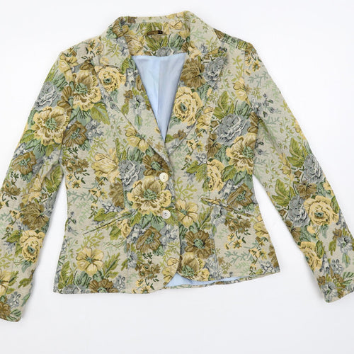 H&M Womens Green Floral Jacket Blazer Size 14 Button