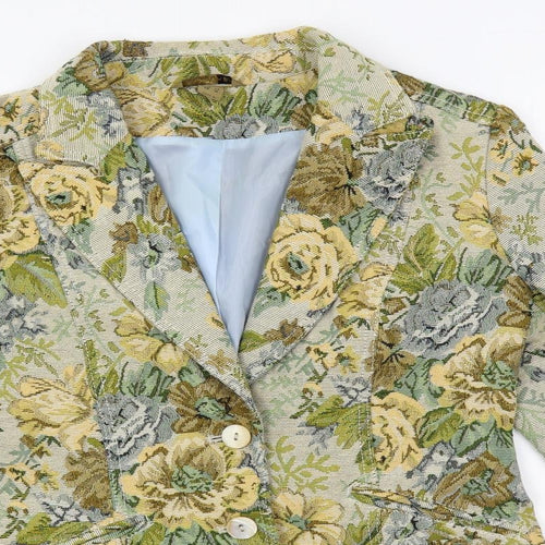 H&M Womens Green Floral Jacket Blazer Size 14 Button