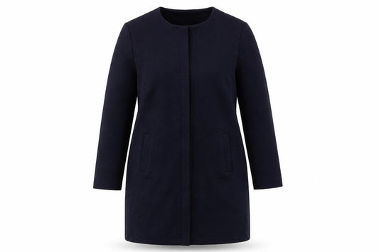 Front view of Principles women’s blue overcoat coat, size UK 16, - open