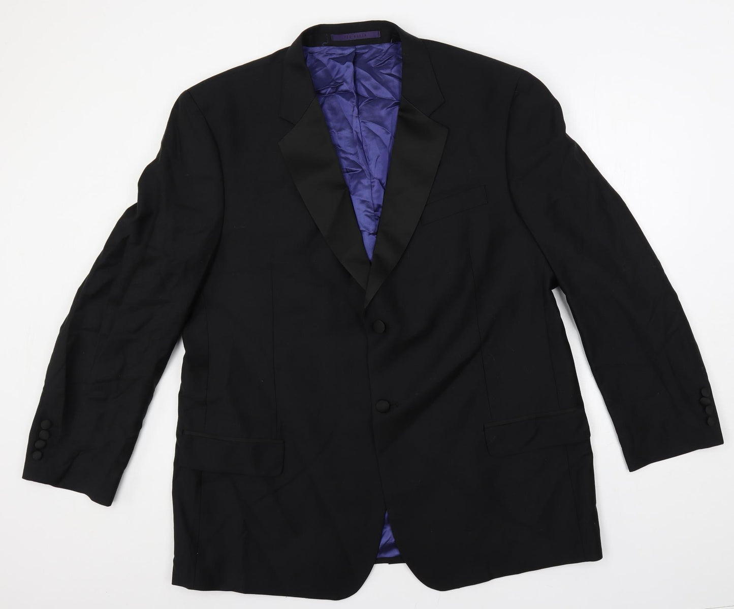 Ted Baker Mens Black Wool Tuxedo Suit Jacket Size 48 Regular