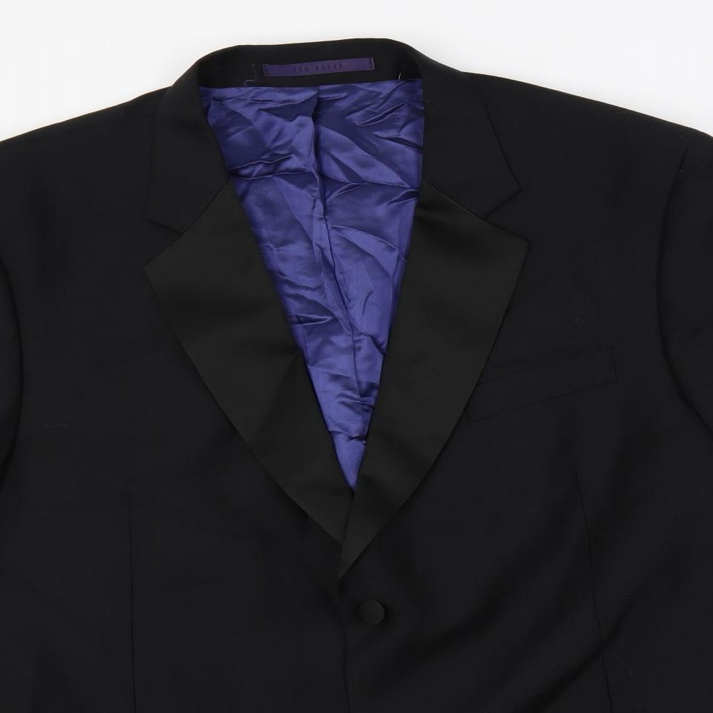 Ted Baker Mens Black Wool Tuxedo Suit Jacket Size 48 Regular