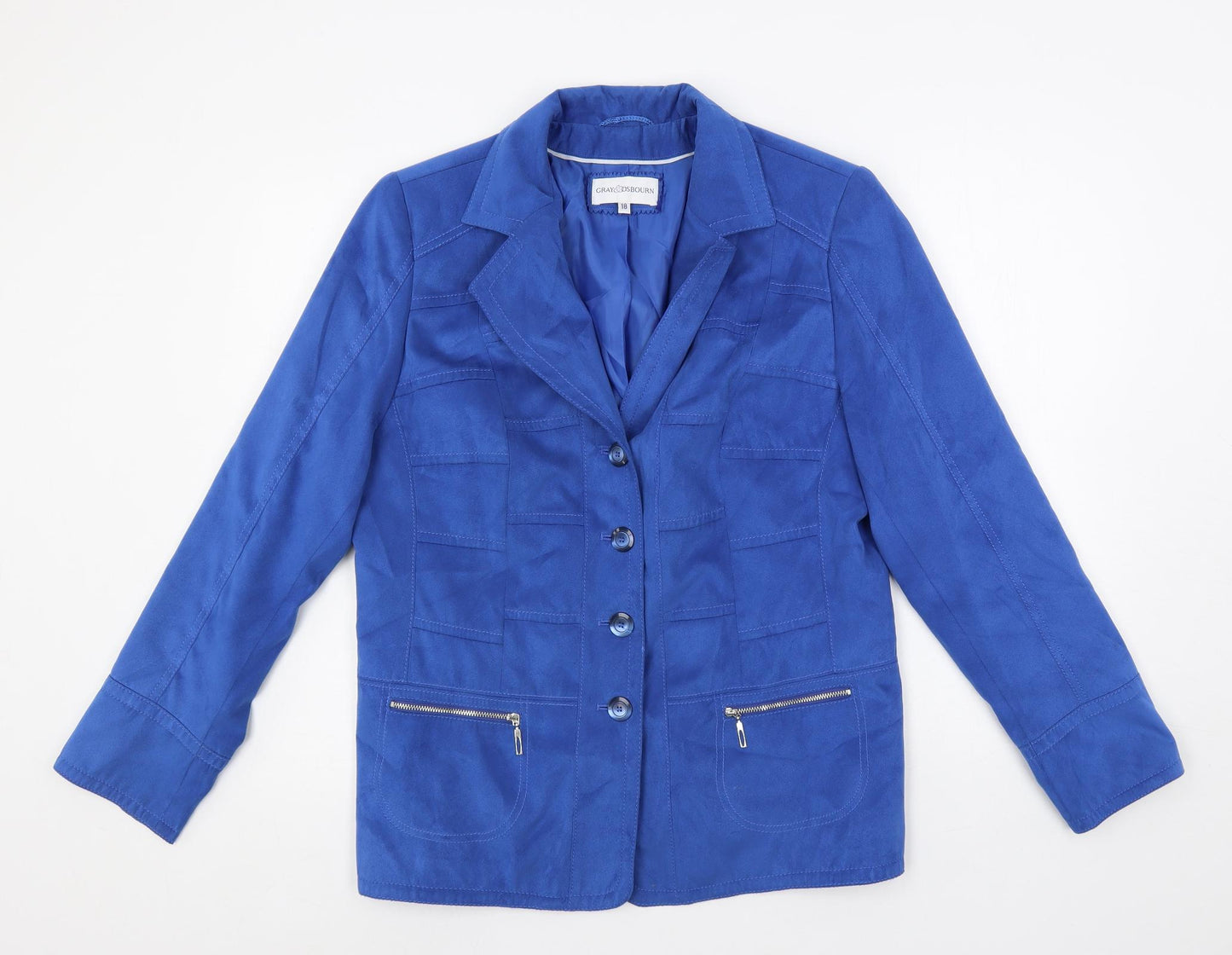 Gray & Osbourn Womens Blue Jacket Size 18 Button - Suede Effect