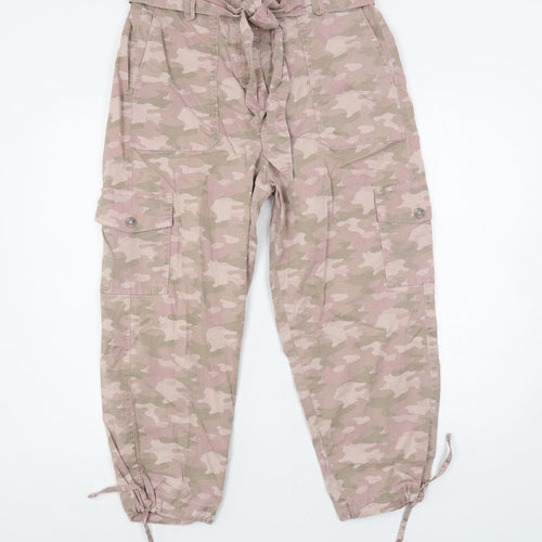 Marks and Spencer Womens Pink Camouflage Lyocell Cargo Trousers Size 14 L25 in Regular Button - Belted