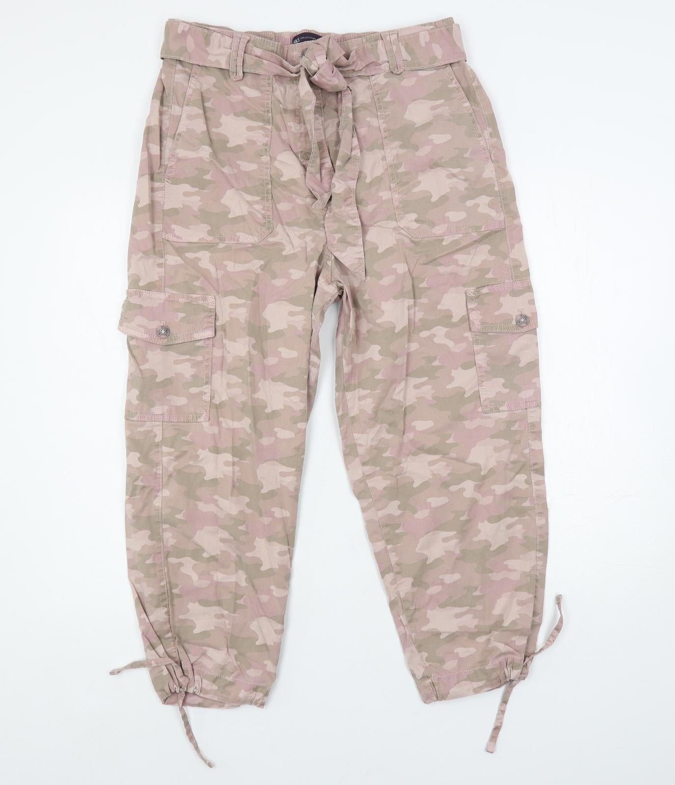 Marks and Spencer Womens Pink Camouflage Lyocell Cargo Trousers Size 14 L25 in Regular Button - Belted