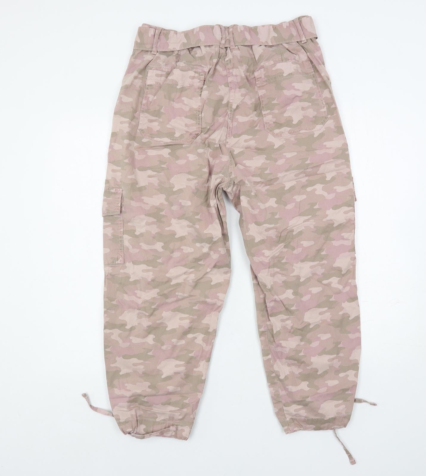 Marks and Spencer Womens Pink Camouflage Lyocell Cargo Trousers Size 14 L25 in Regular Button - Belted