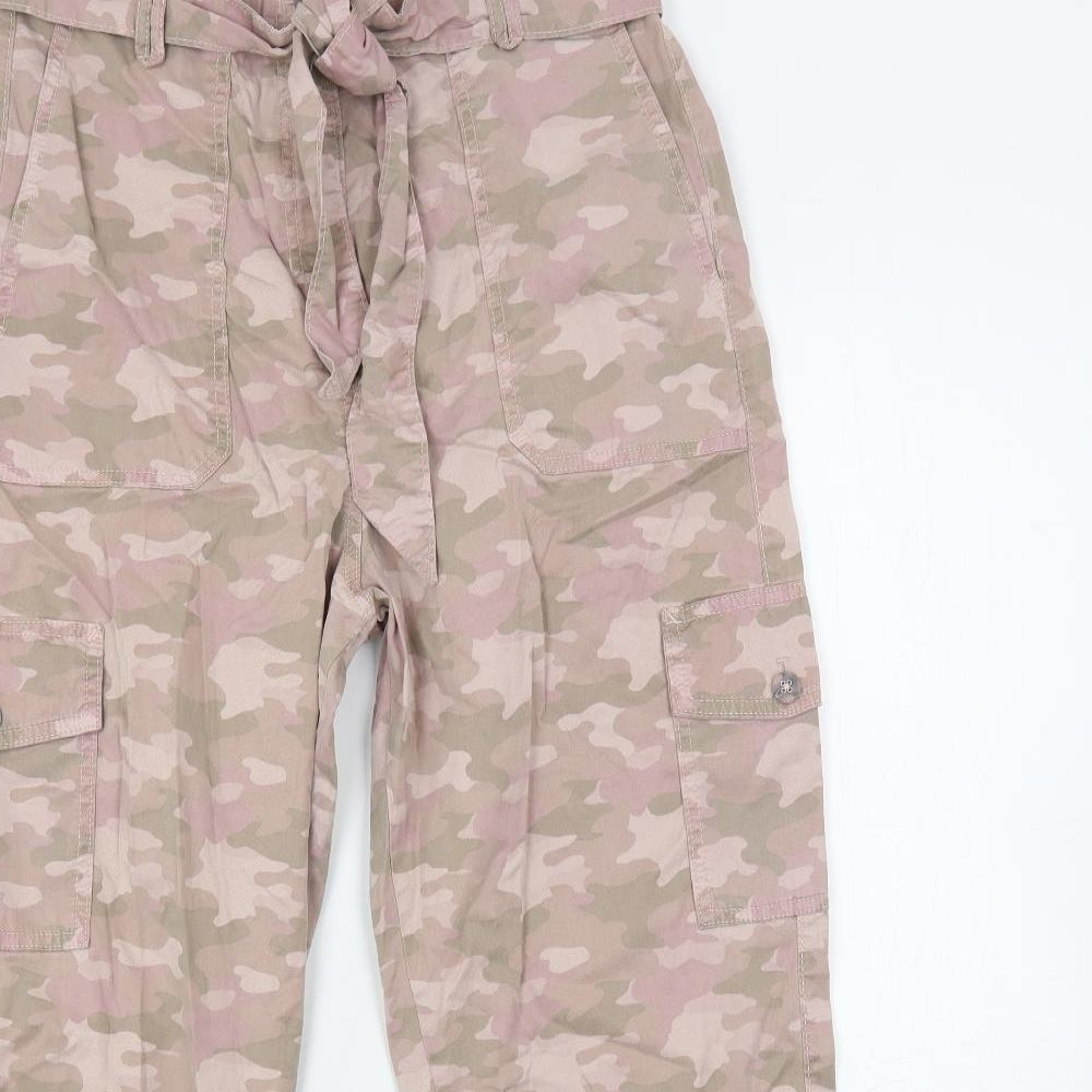 Marks and Spencer Womens Pink Camouflage Lyocell Cargo Trousers Size 14 L25 in Regular Button - Belted
