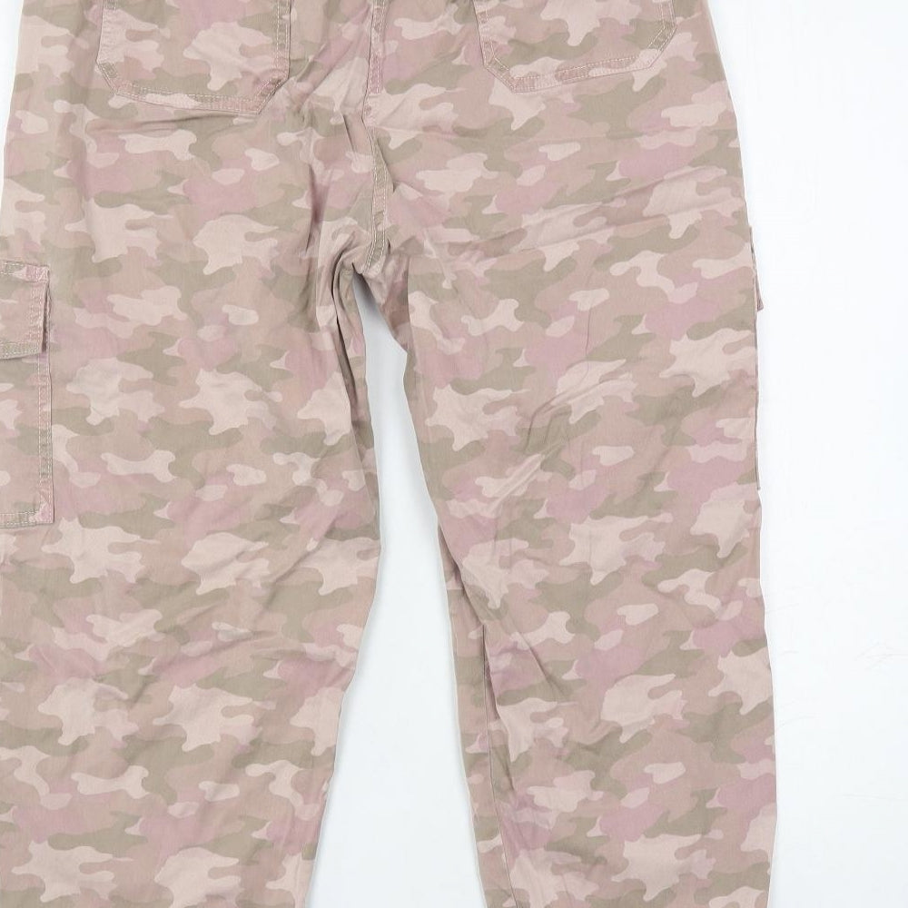 Marks and Spencer Womens Pink Camouflage Lyocell Cargo Trousers Size 14 L25 in Regular Button - Belted