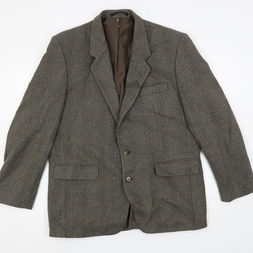 Hodges Mens Green Check Wool Jacket Blazer Size 42 Regular