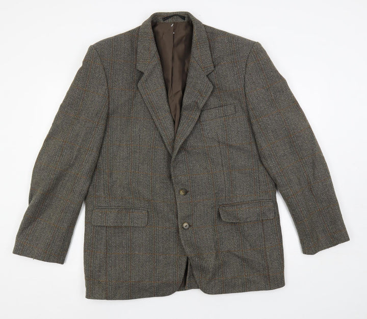 Hodges Mens Green Check Wool Jacket Blazer Size 42 Regular