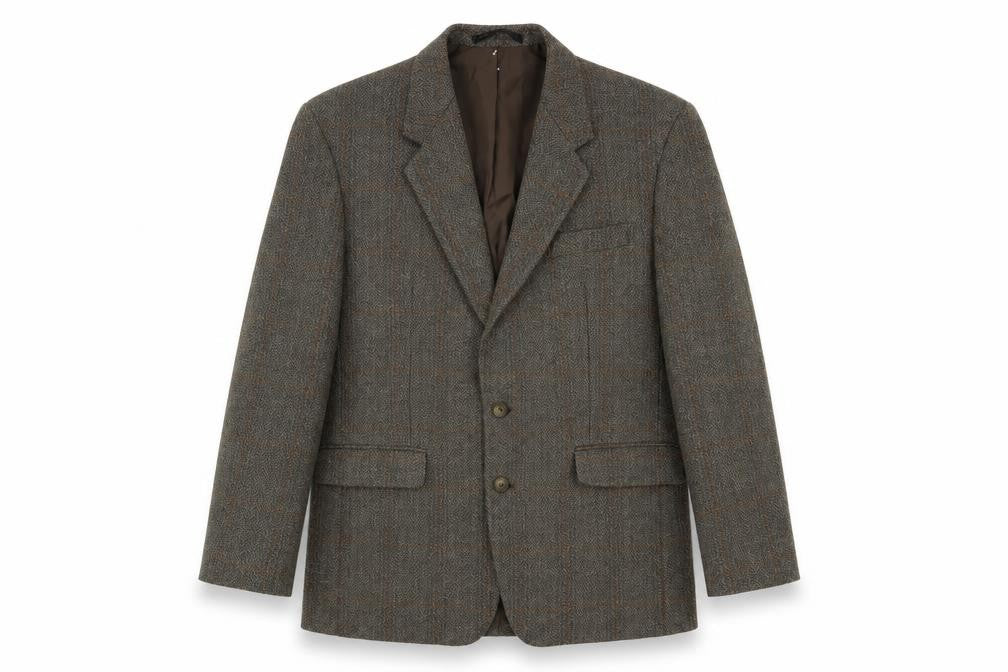 Front view of Hodges men’s green check wool jacket blazer, size 42, regular