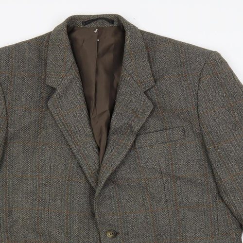 Hodges Mens Green Check Wool Jacket Blazer Size 42 Regular
