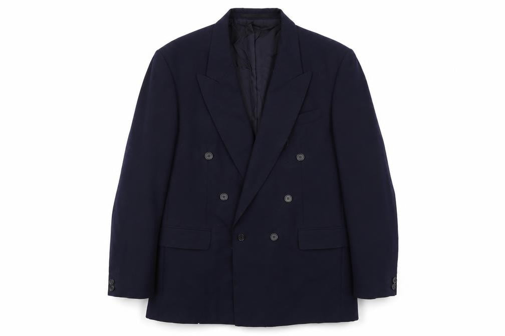 Front view of Varteks men’s blue polyester jacket suit jacket, size 40, regular