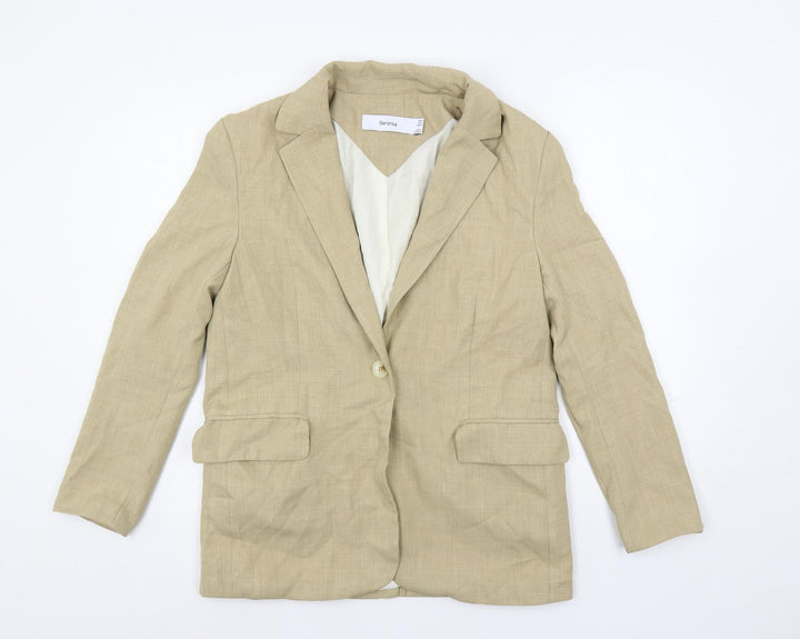 Bershka Womens Beige Jacket Blazer Size S Button