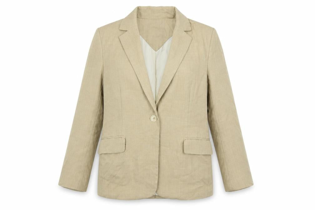 Front view of Bershka women’s beige jacket blazer, size S, button