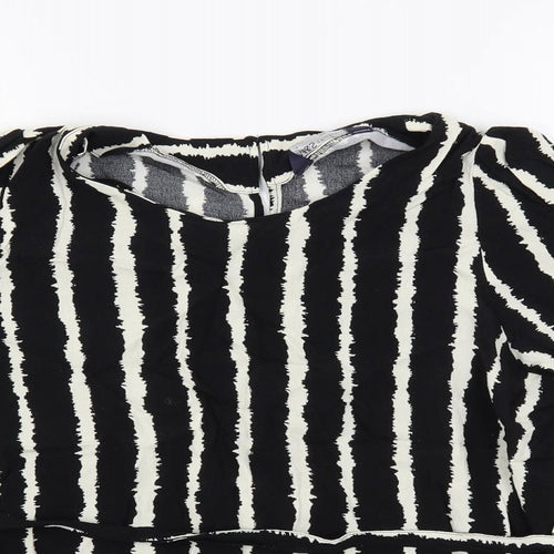 Marks and Spencer Womens Black Striped Viscose Basic Blouse Size 14 Round Neck - Belted