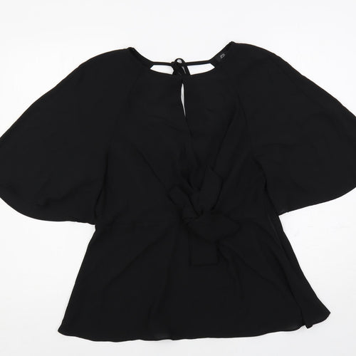 River Island Womens Black Polyester Basic Blouse Size 16 Round Neck - Angel Sleeves