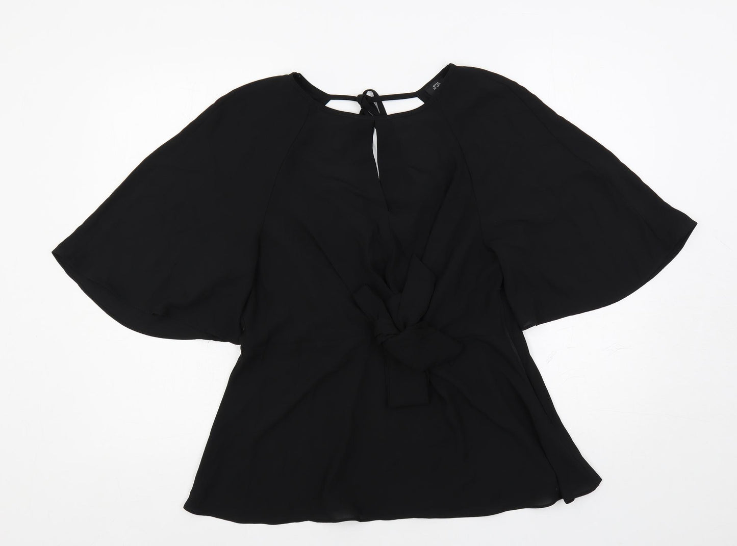 River Island Womens Black Polyester Basic Blouse Size 16 Round Neck - Angel Sleeves