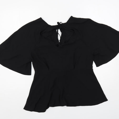 River Island Womens Black Polyester Basic Blouse Size 16 Round Neck - Angel Sleeves