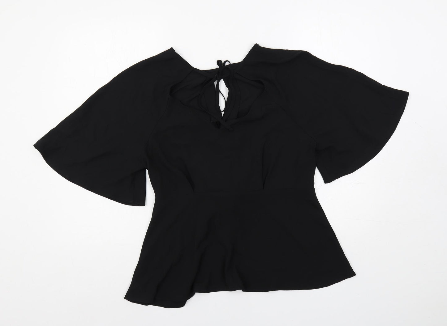 River Island Womens Black Polyester Basic Blouse Size 16 Round Neck - Angel Sleeves