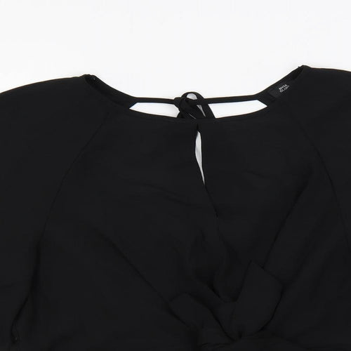 River Island Womens Black Polyester Basic Blouse Size 16 Round Neck - Angel Sleeves