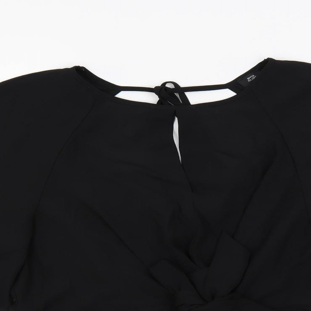 River Island Womens Black Polyester Basic Blouse Size 16 Round Neck - Angel Sleeves