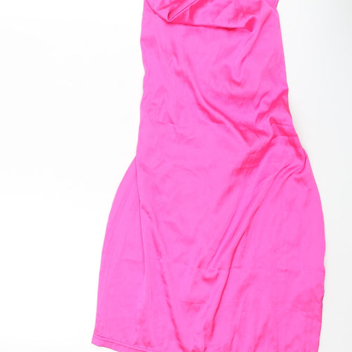 NaaNaa Womens Pink Polyester Mini Size 10 Cowl Neck Zip - Lace Up Back