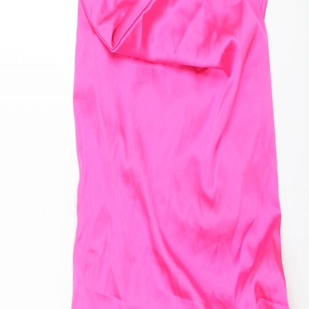 NaaNaa Womens Pink Polyester Mini Size 10 Cowl Neck Zip - Lace Up Back