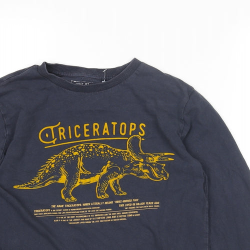 NEXT Boys Blue Cotton Basic T-Shirt Size 13 Years Round Neck Pullover - Triceratops Dinosaur Print