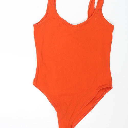 Miss Selfridge Womens Orange Cotton Bodysuit One-Piece Size 10 Snap