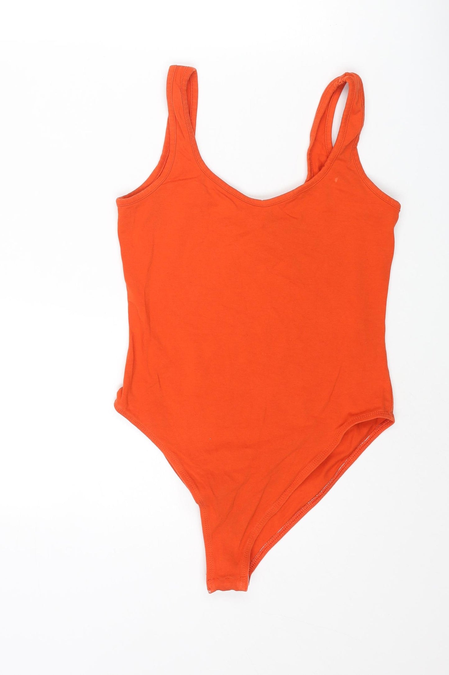 Miss Selfridge Womens Orange Cotton Bodysuit One-Piece Size 10 Snap