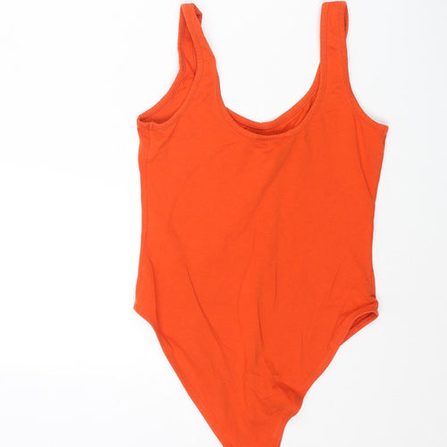 Miss Selfridge Womens Orange Cotton Bodysuit One-Piece Size 10 Snap