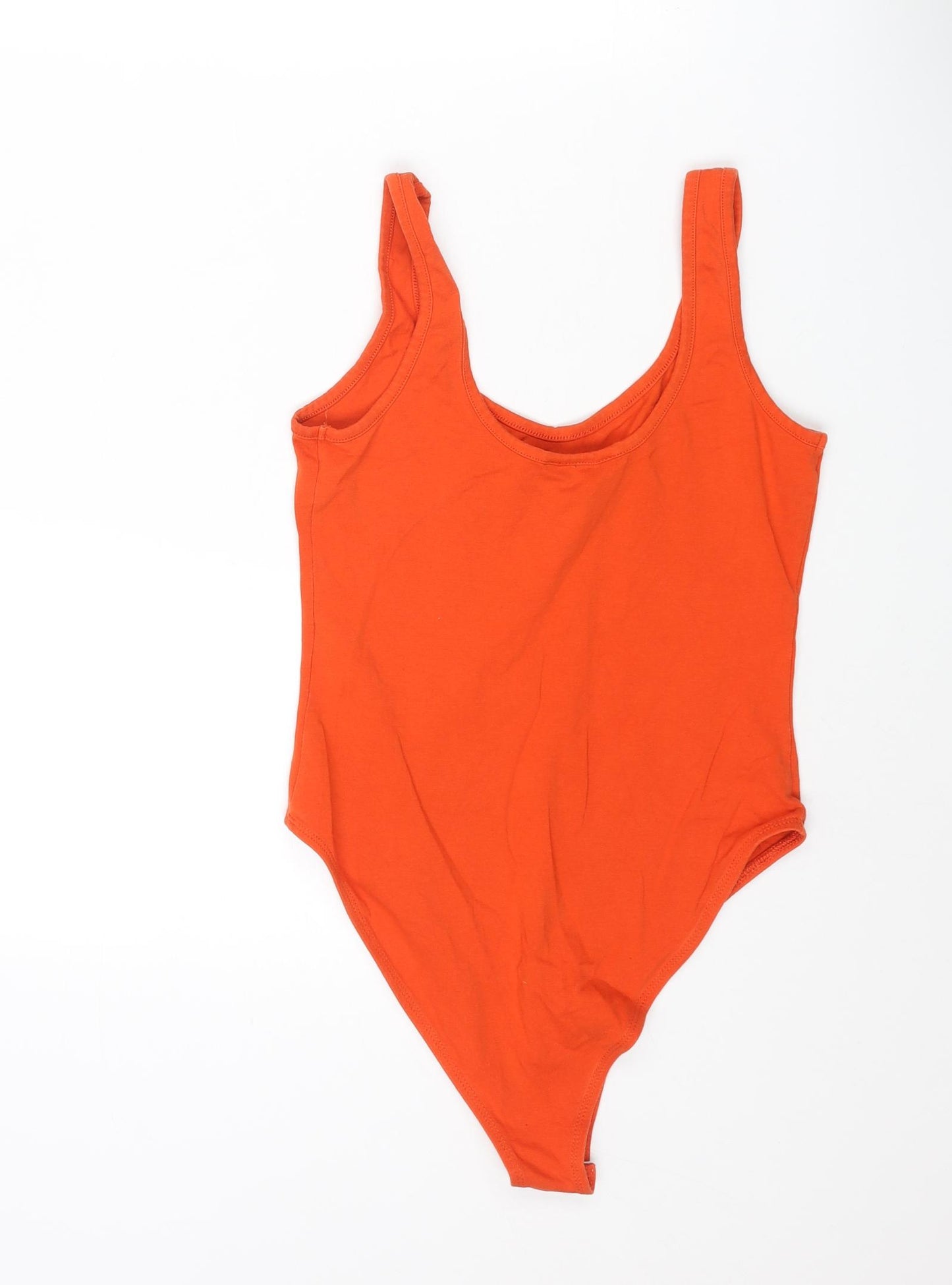 Miss Selfridge Womens Orange Cotton Bodysuit One-Piece Size 10 Snap