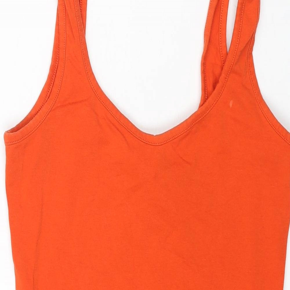 Miss Selfridge Womens Orange Cotton Bodysuit One-Piece Size 10 Snap