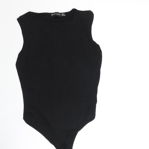 PRETTYLITTLETHING Womens Black Viscose Bodysuit One-Piece Size 10 Snap