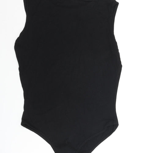 PRETTYLITTLETHING Womens Black Viscose Bodysuit One-Piece Size 10 Snap