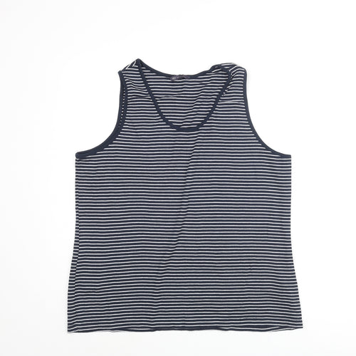 Marks and Spencer Womens Blue Striped Cotton Basic Tank Size 24 Round Neck