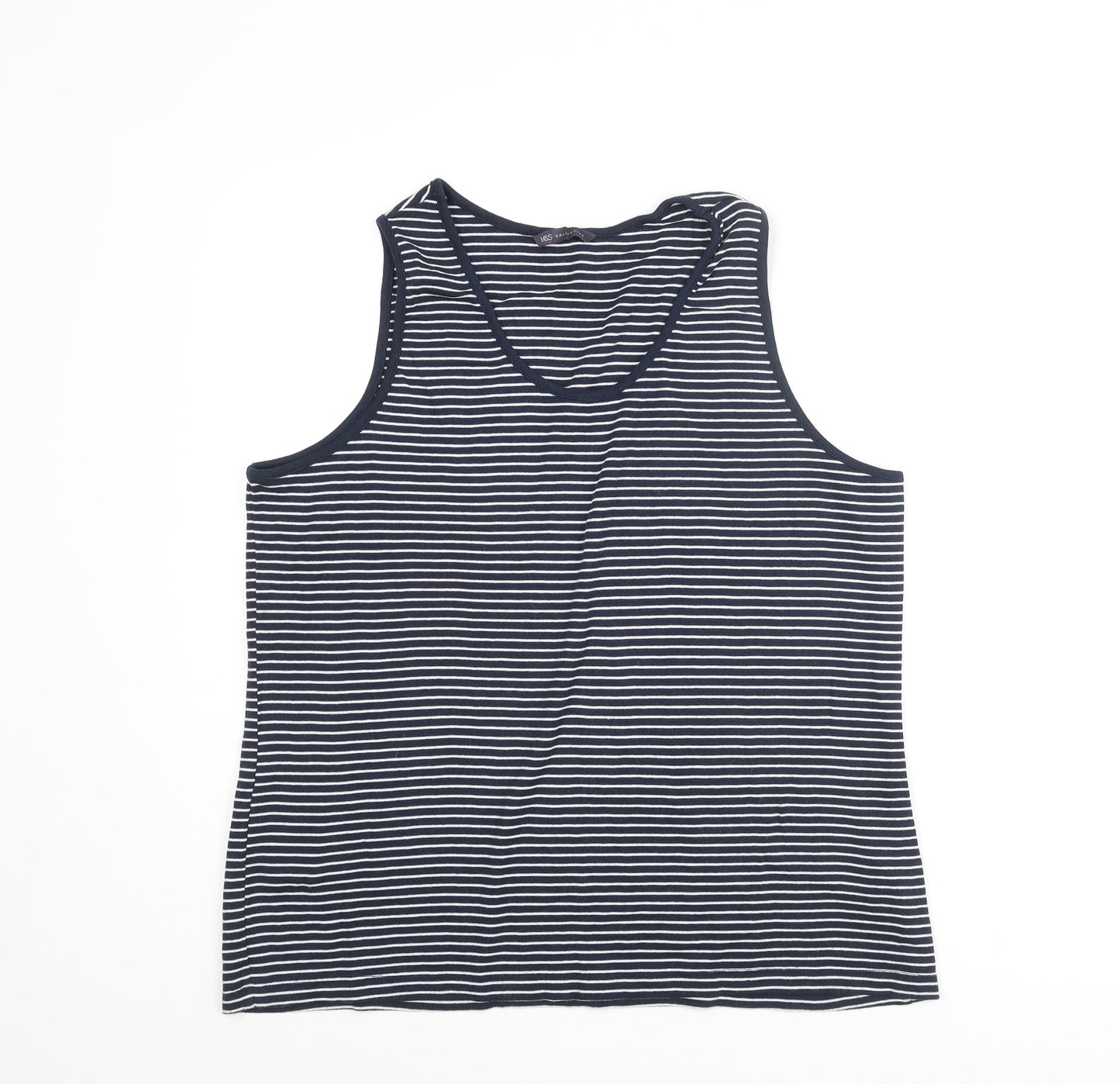 Marks and Spencer Womens Blue Striped Cotton Basic Tank Size 24 Round Neck