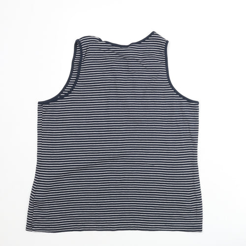 Marks and Spencer Womens Blue Striped Cotton Basic Tank Size 24 Round Neck