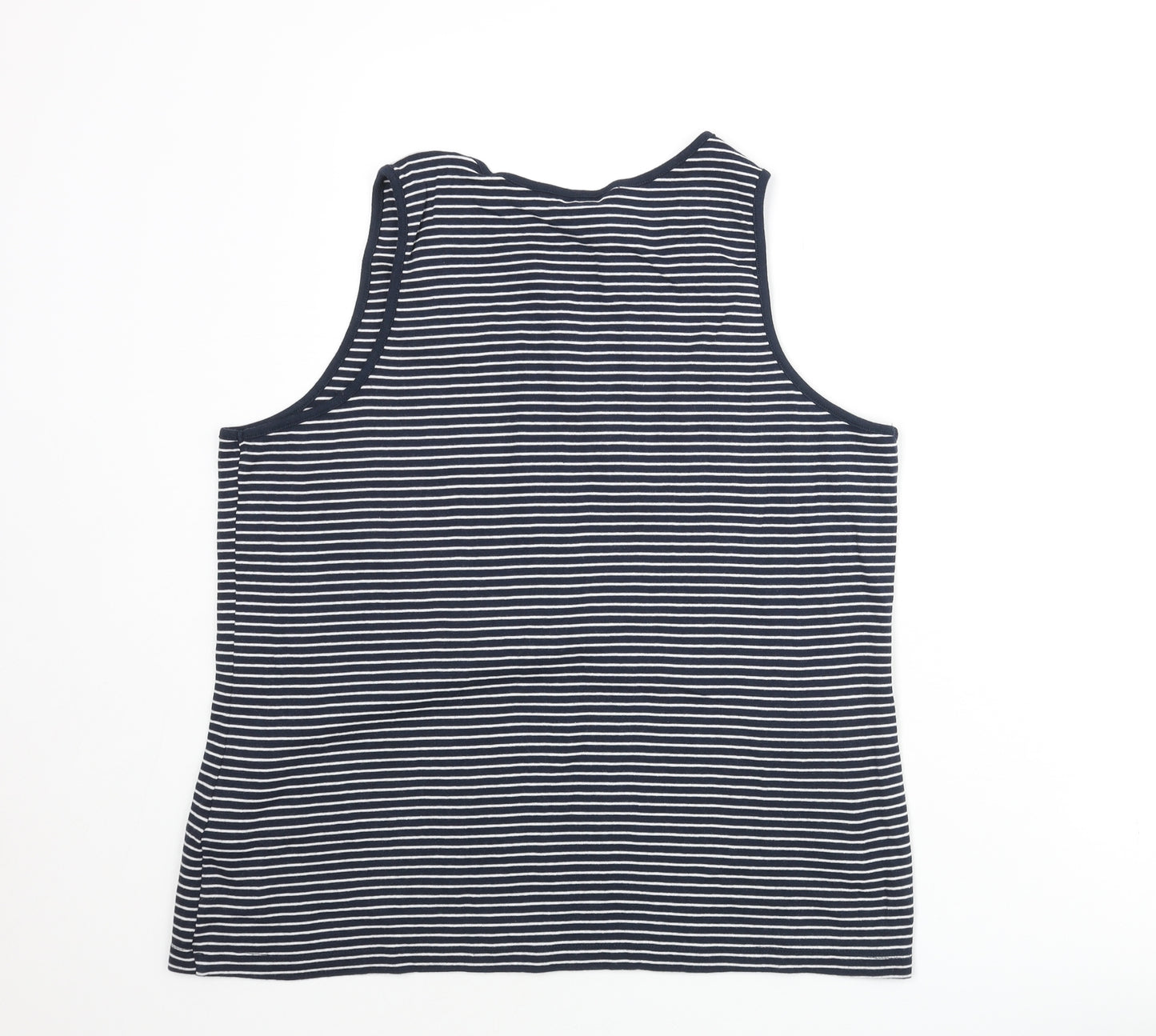 Marks and Spencer Womens Blue Striped Cotton Basic Tank Size 24 Round Neck