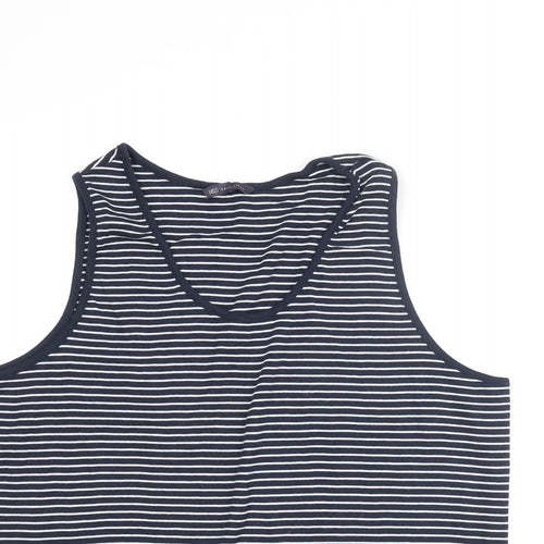 Marks and Spencer Womens Blue Striped Cotton Basic Tank Size 24 Round Neck