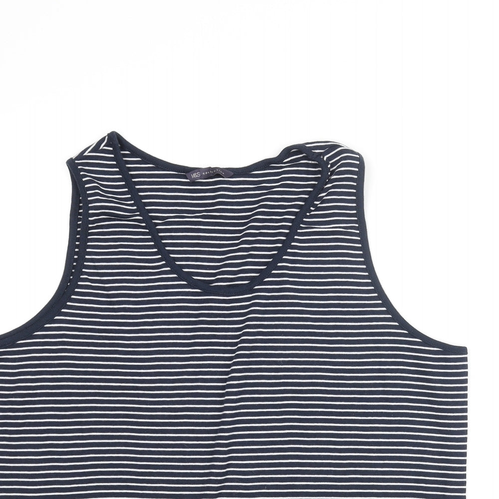 Marks and Spencer Womens Blue Striped Cotton Basic Tank Size 24 Round Neck