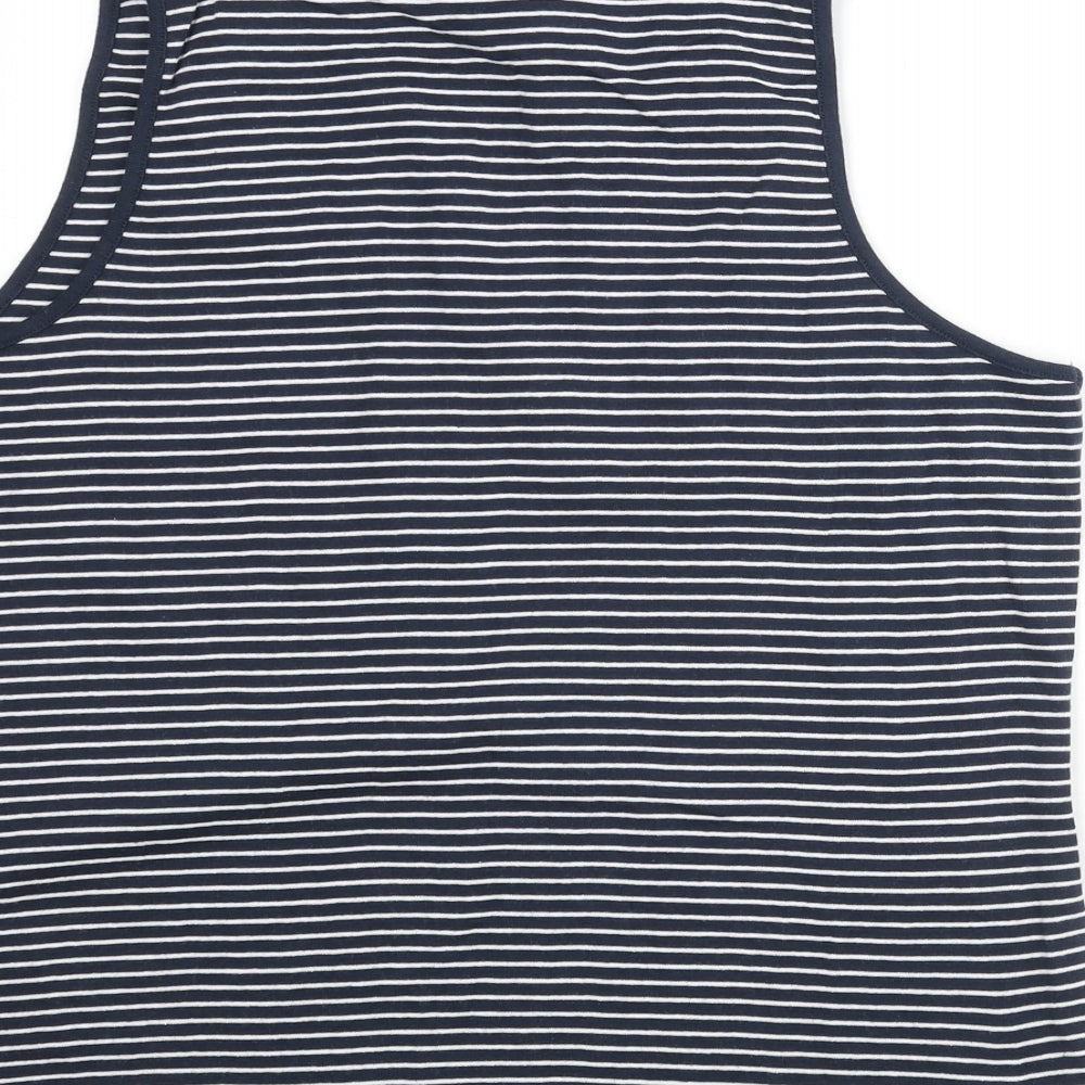Marks and Spencer Womens Blue Striped Cotton Basic Tank Size 24 Round Neck